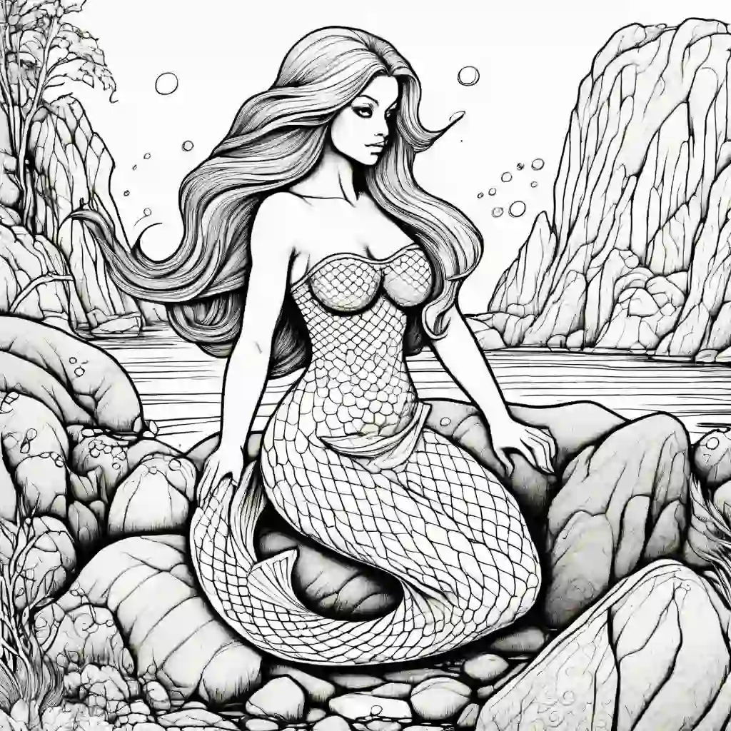 Mermaid on a Rock coloring pages